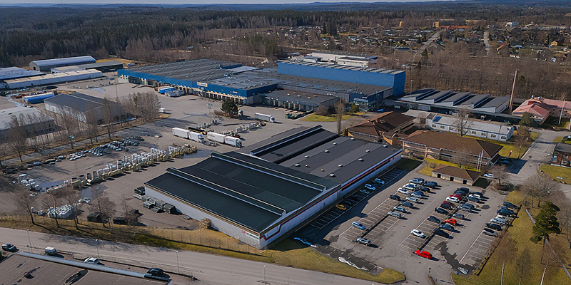 3PL-leverantören Schenker Logistics verksamhet tagen från ovan i Nässjö.